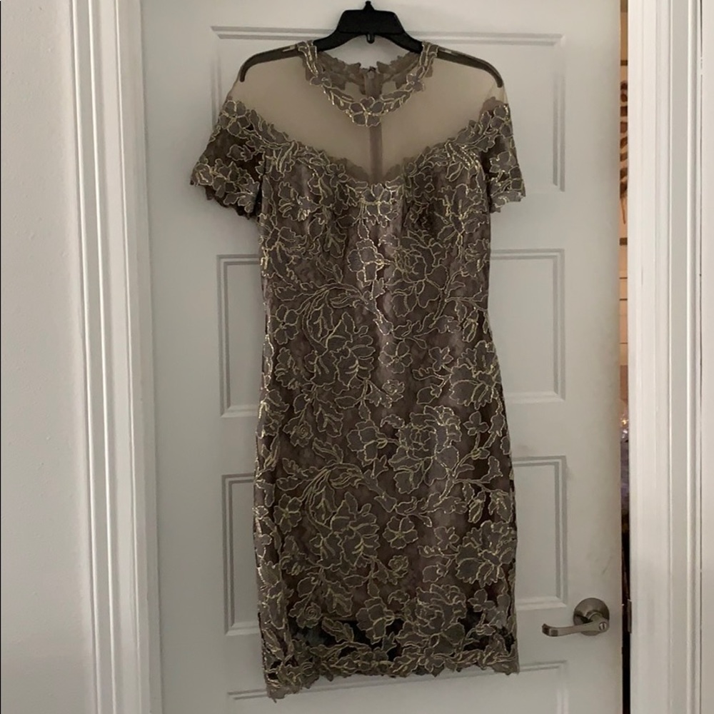 Tadashi Shoji Womens Gold Lace Metallic Dress